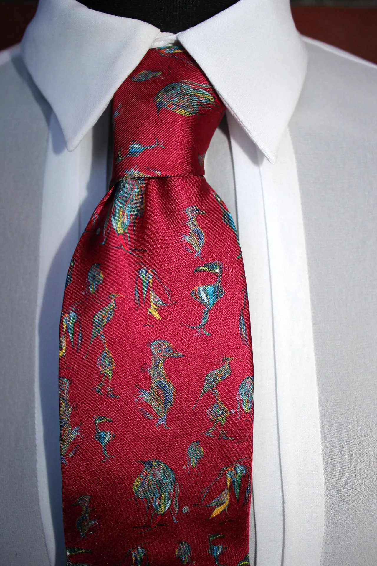 100% Silk Twill Tie in Aubergine Birds