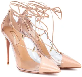 Aquazzura Magic Pump Pink Nude Clear Strappy Pointed Toe Stiletto Pumps