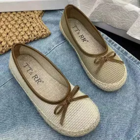 binfenxie  -  Women Weave Bow Flats Shoes Shallow Fad Casual Shoes 2024 Comfort Sandals Autumn Designer Shoes Walking Soft Sole Lady Zapatos