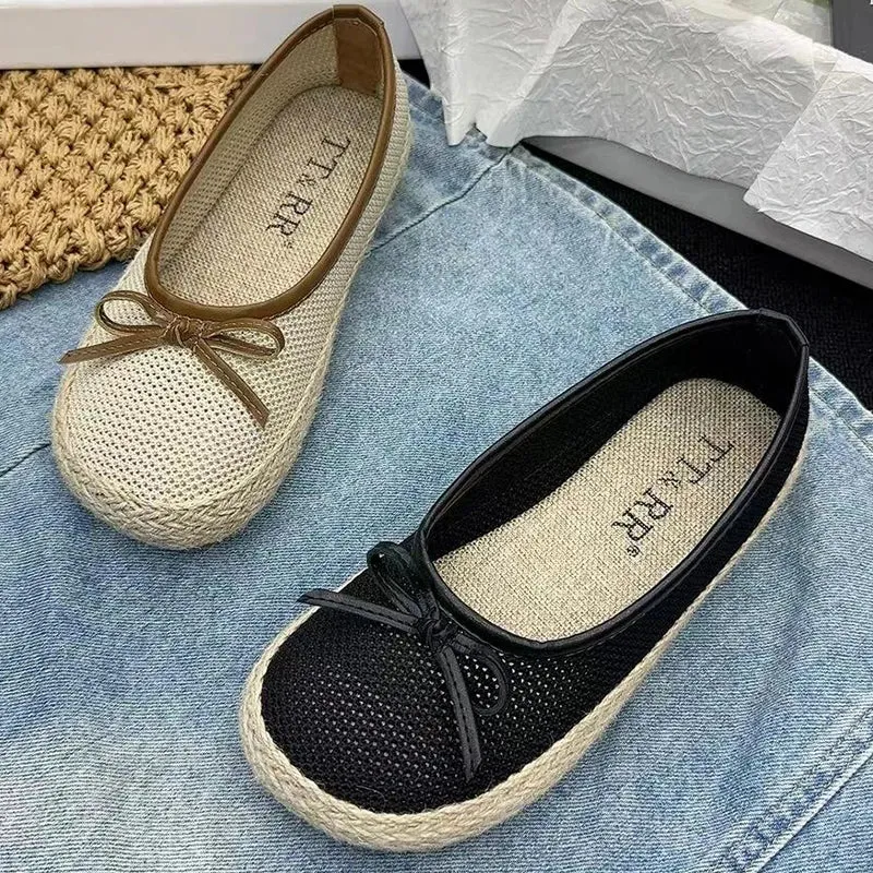 binfenxie  -  Women Weave Bow Flats Shoes Shallow Fad Casual Shoes 2024 Comfort Sandals Autumn Designer Shoes Walking Soft Sole Lady Zapatos
