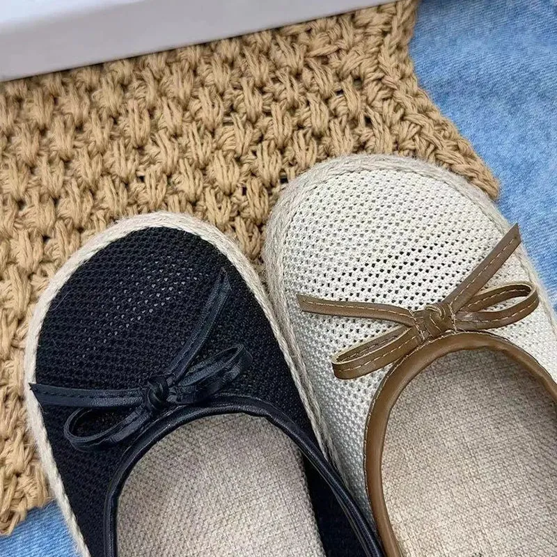 binfenxie  -  Women Weave Bow Flats Shoes Shallow Fad Casual Shoes 2024 Comfort Sandals Autumn Designer Shoes Walking Soft Sole Lady Zapatos
