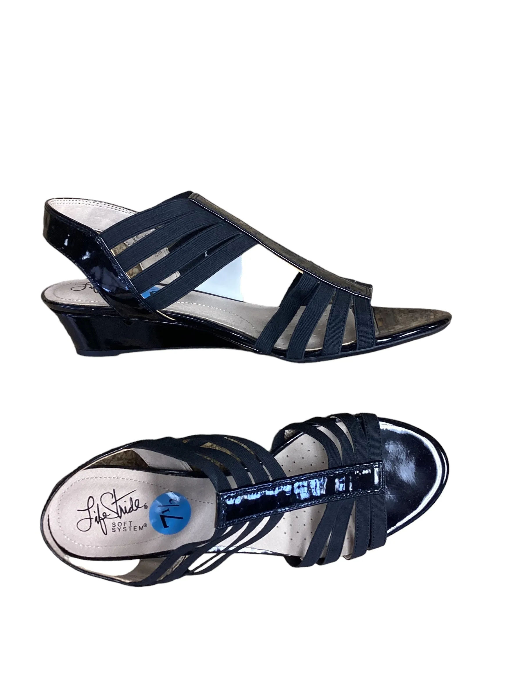 Black Sandals Flats Life Stride, Size 7.5