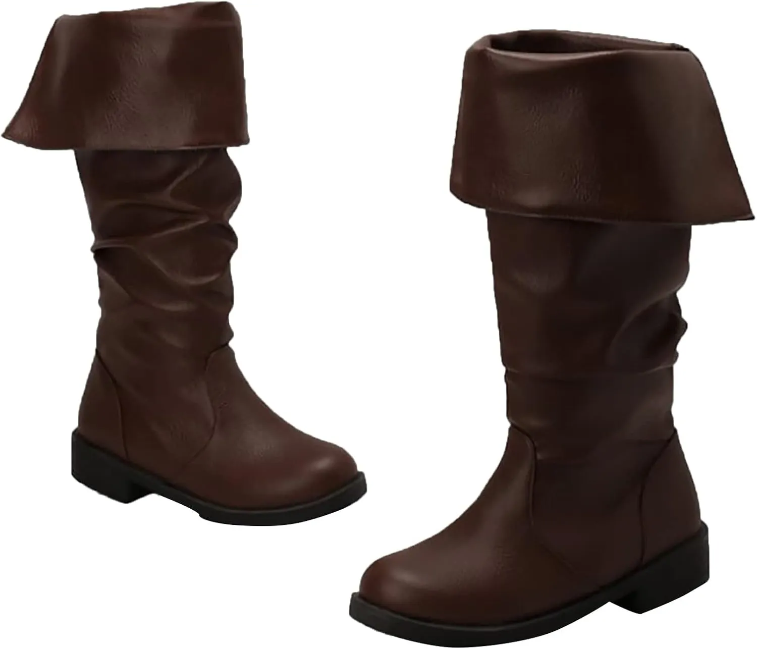 Boots for Women 2024 Vintage Flanging Pirate Boots GothicFaux Leather Mid Calf Boots Stylish Cosplay Costume Shoes