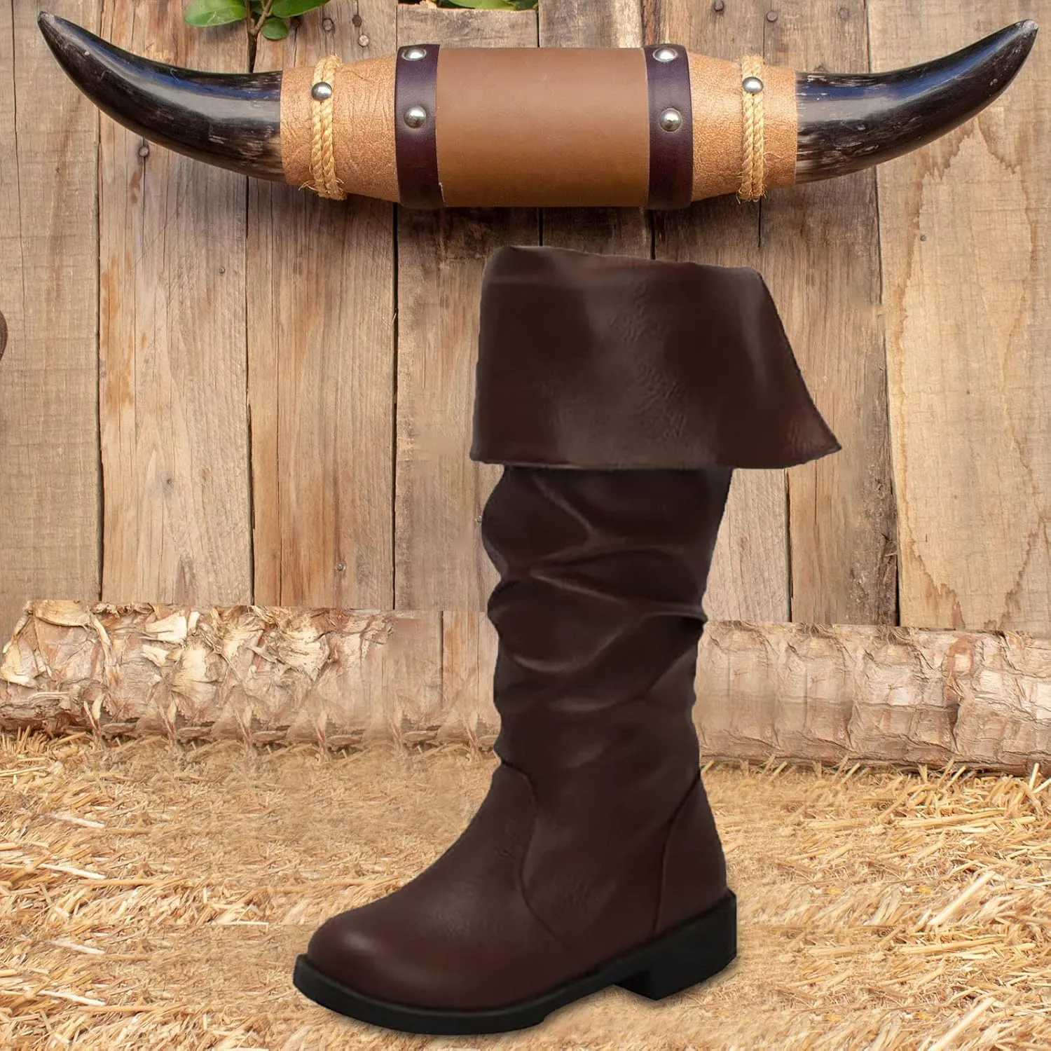 Boots for Women 2024 Vintage Flanging Pirate Boots GothicFaux Leather Mid Calf Boots Stylish Cosplay Costume Shoes