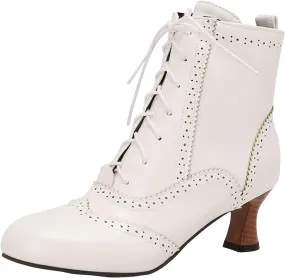 Boots for Women Wide Calf,Vintage Lace Up Victorian Boots Western Kitten Heel Ankle Boots with Zip Party Dance Shoes