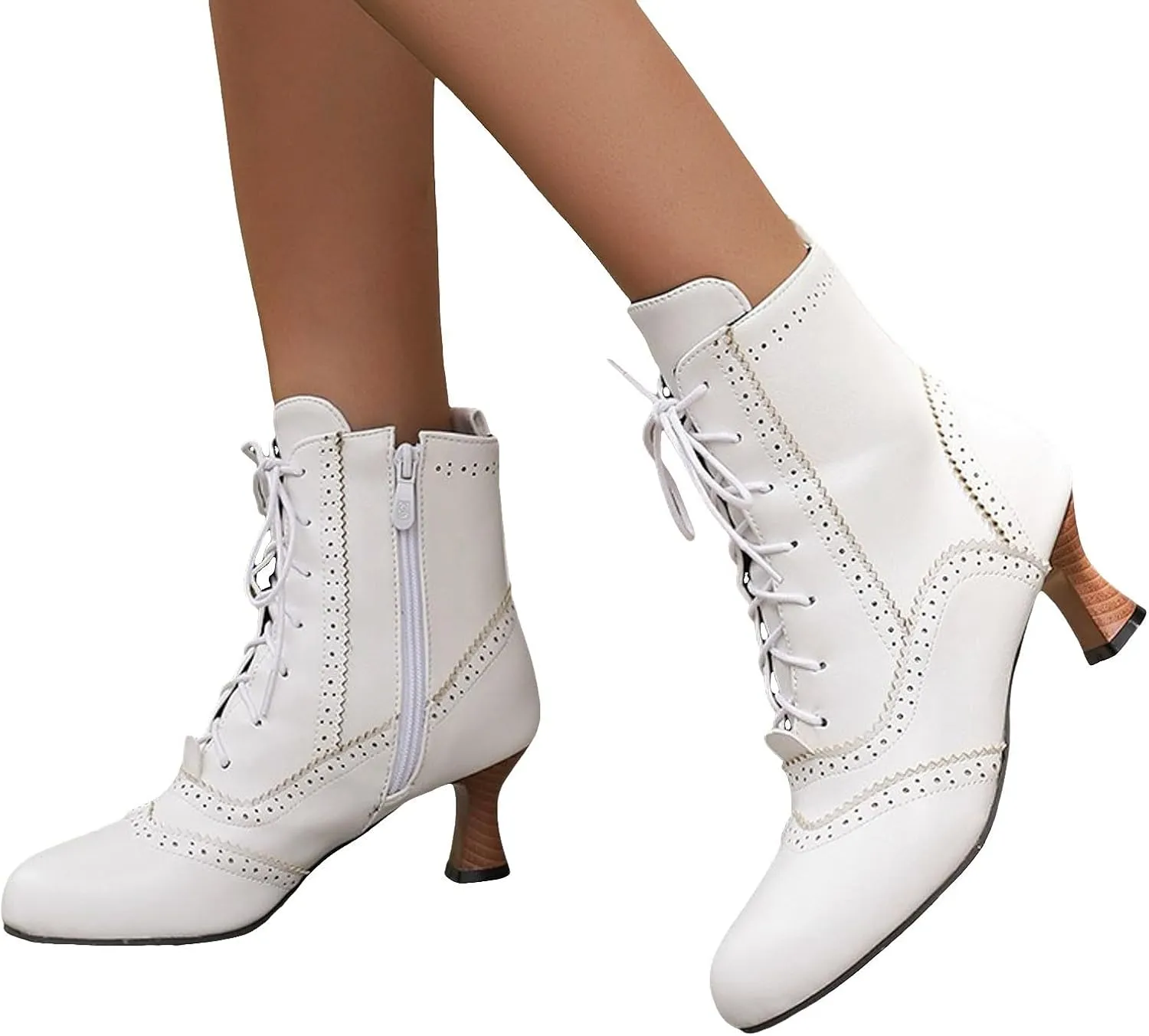 Boots for Women Wide Calf,Vintage Lace Up Victorian Boots Western Kitten Heel Ankle Boots with Zip Party Dance Shoes