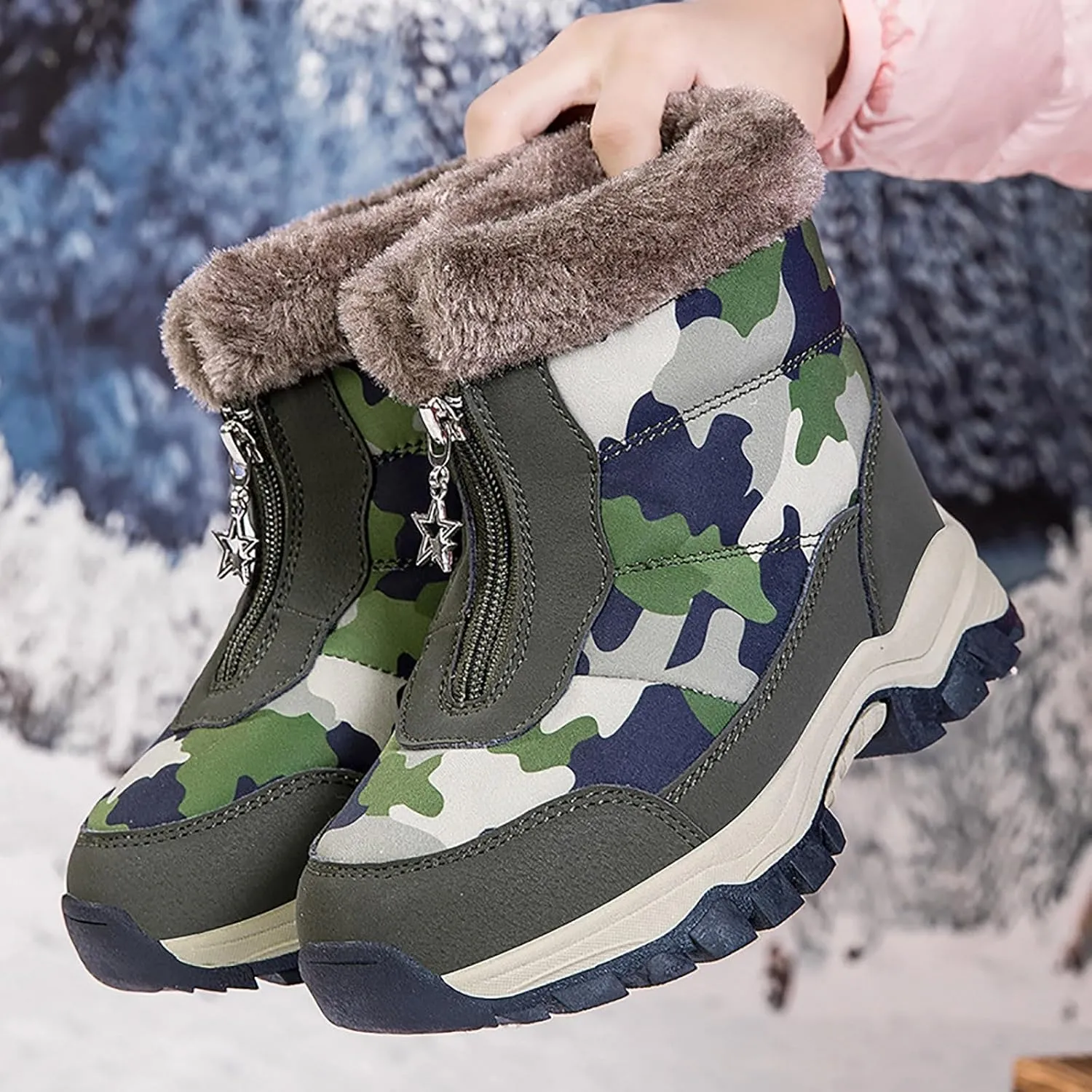 Boys Girls Snow Boots Big Kids Snow Boots Waterproof Resistant Outdoor Warm Faux Fur Lined Shoes Snow Boots