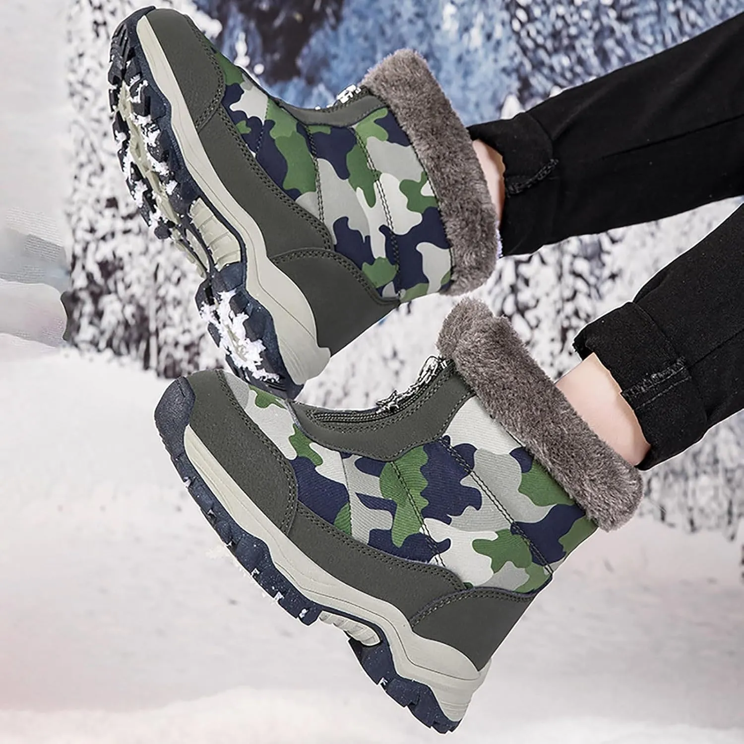 Boys Girls Snow Boots Big Kids Snow Boots Waterproof Resistant Outdoor Warm Faux Fur Lined Shoes Snow Boots
