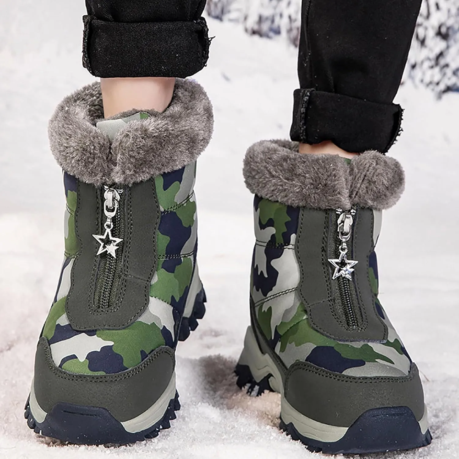 Boys Girls Snow Boots Big Kids Snow Boots Waterproof Resistant Outdoor Warm Faux Fur Lined Shoes Snow Boots