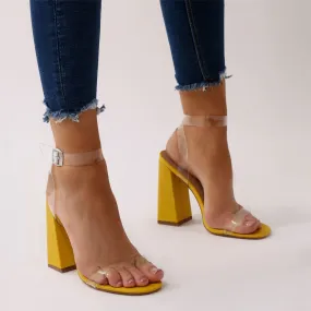 Charlotte Clear Perspex High Heels in Yellow