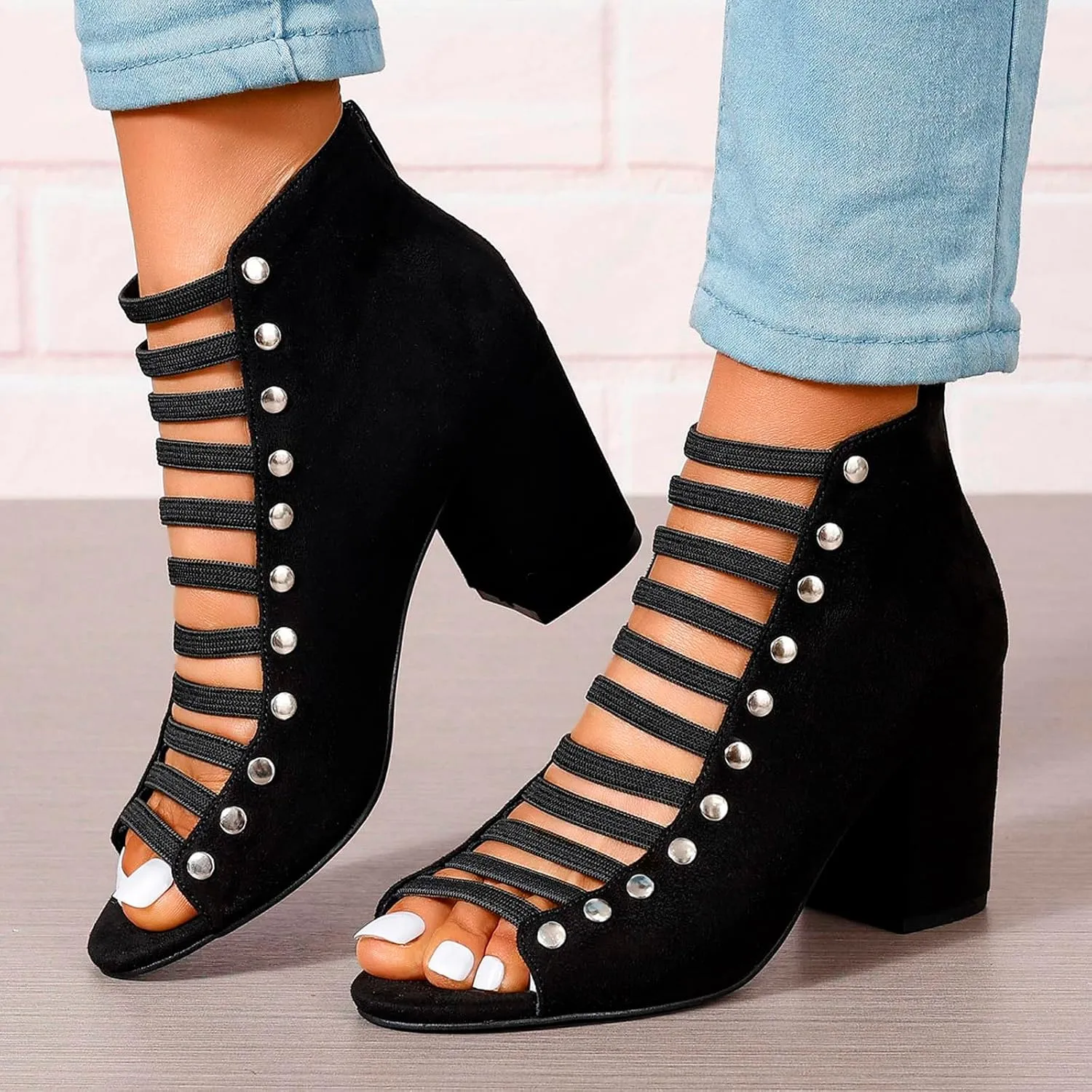 Chunky Block Heel Sandals for Women Dressy,Open Toe Slingback Strappy Heels for Women Sexy Back Zipper Ladies Cutout Dress Shoes Holiday Party Wedding Summer Ankle Booties