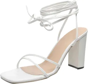 Chunky Heels for Women Strappy Open Toe High Heels Black Lace up Heeled Sandals Wedding Party Dress Shoes