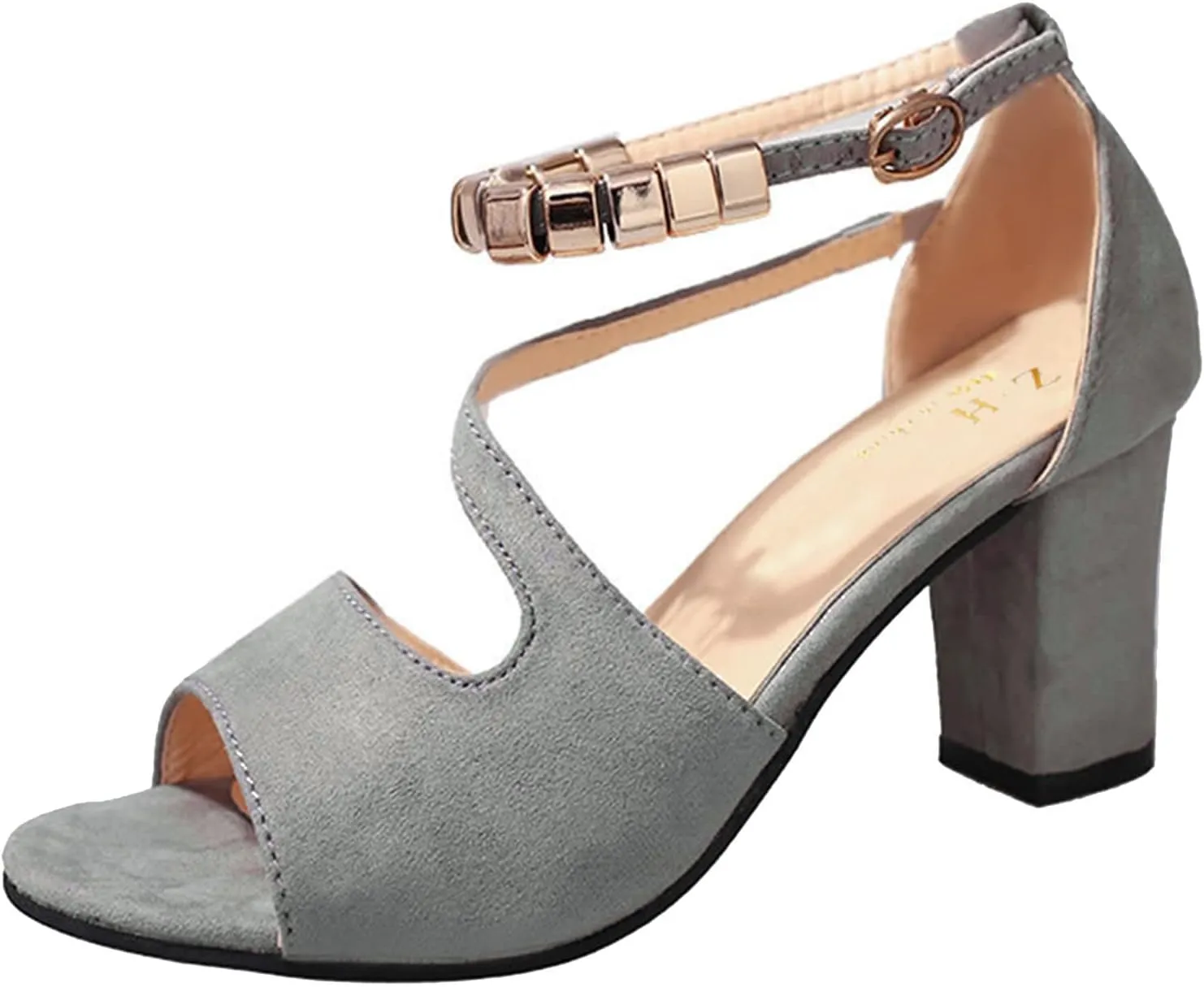 Comfortable Walking Strappy Open Toe Sandals Fish Mouth High Heels Summer Casual Ankle Strap Sandals Pumps Boho