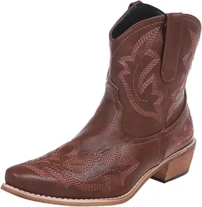 Cowboy Boots for Women Mid Calf Cowgirl Boots Western Autunm Pointed Toe Slip On Flower Embroidery Chunky Heel Boots
