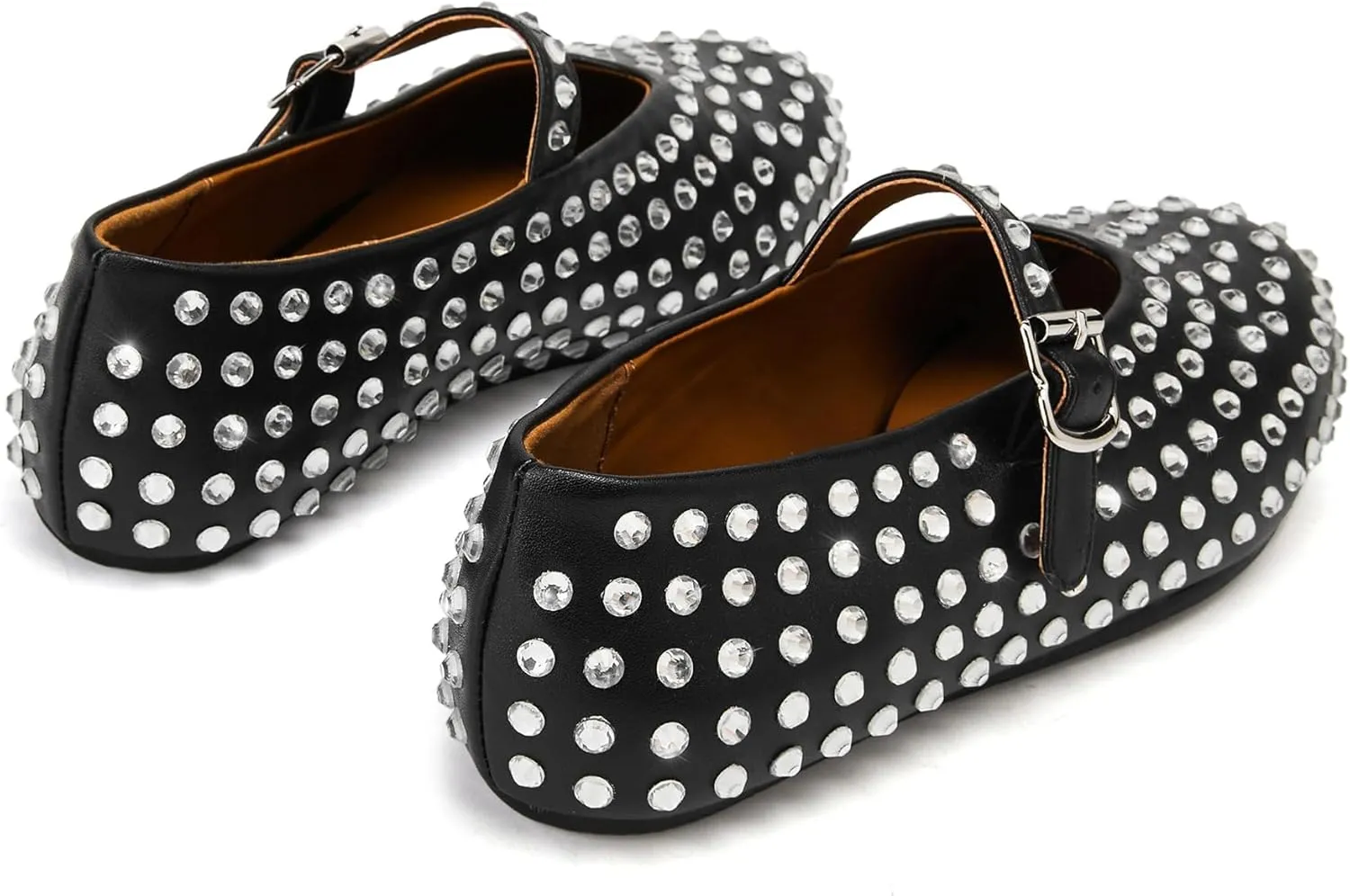 Crystal Rhinestone Flats for Women's Sparkly Ballerina Shoes Buckle Strap Mary Jane Flats Round Toe Casual Dress Shoes- Low Heel Comfort Casual Shoe