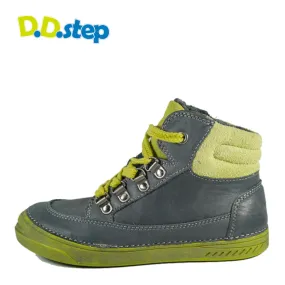 D.D. Step big kid boy shoes/winter boots with faux fur insulation grey with neon green size US 13-4