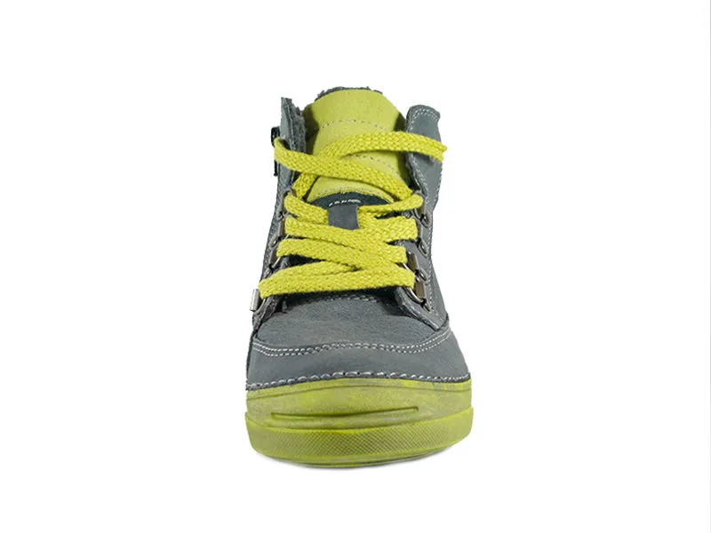 D.D. Step big kid boy shoes/winter boots with faux fur insulation grey with neon green size US 13-4
