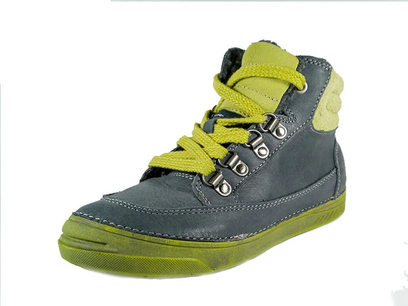 D.D. Step big kid boy shoes/winter boots with faux fur insulation grey with neon green size US 13-4