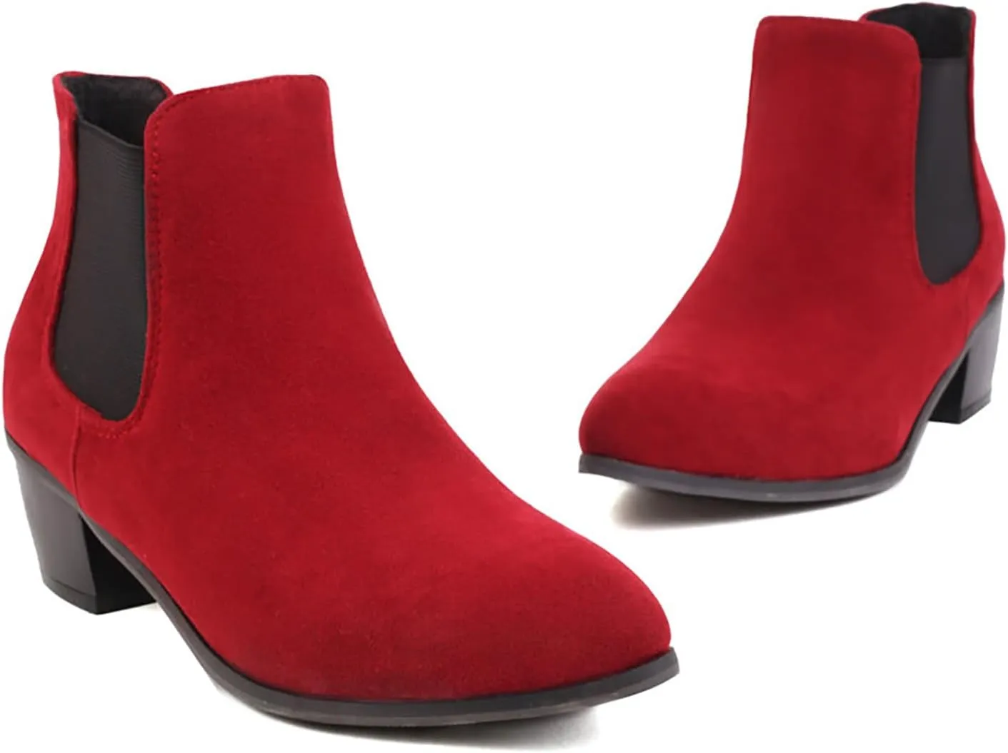 Fall Boots Womens Chunky Block Heel Slip On Almond Toe Chelsea Ankle Boots w/Double Elastic Gore