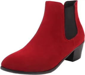Fall Boots Womens Chunky Block Heel Slip On Almond Toe Chelsea Ankle Boots w/Double Elastic Gore