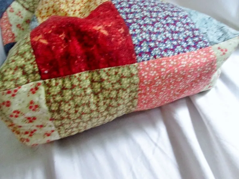 Handmade PATCHWORK Quilted Cloth BAG Tote Satchel Vegan FLORAL Multi-Color