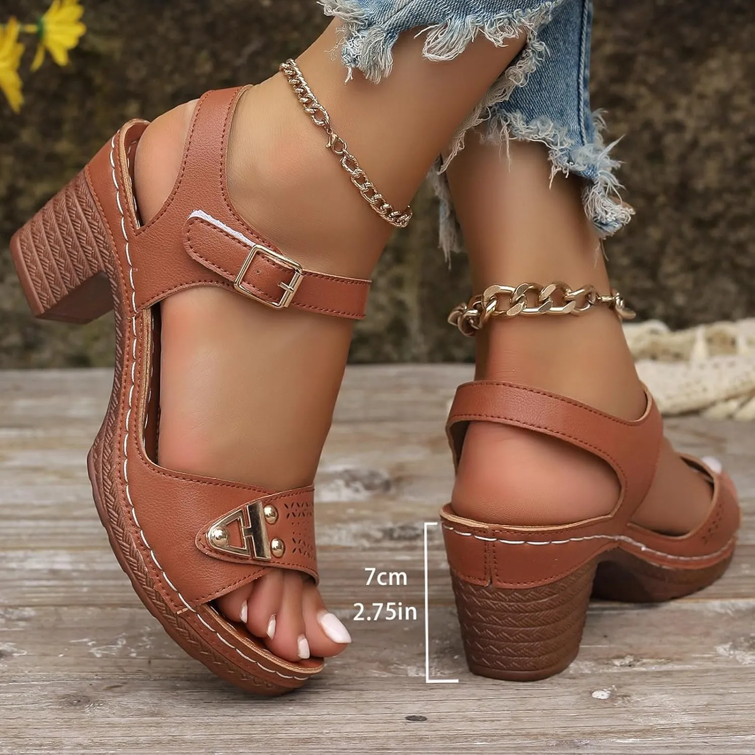High Chunky Heels Ankle Strap Dress Sandals Outer Wear Fashion Casual Thick Bottom Sandals Female