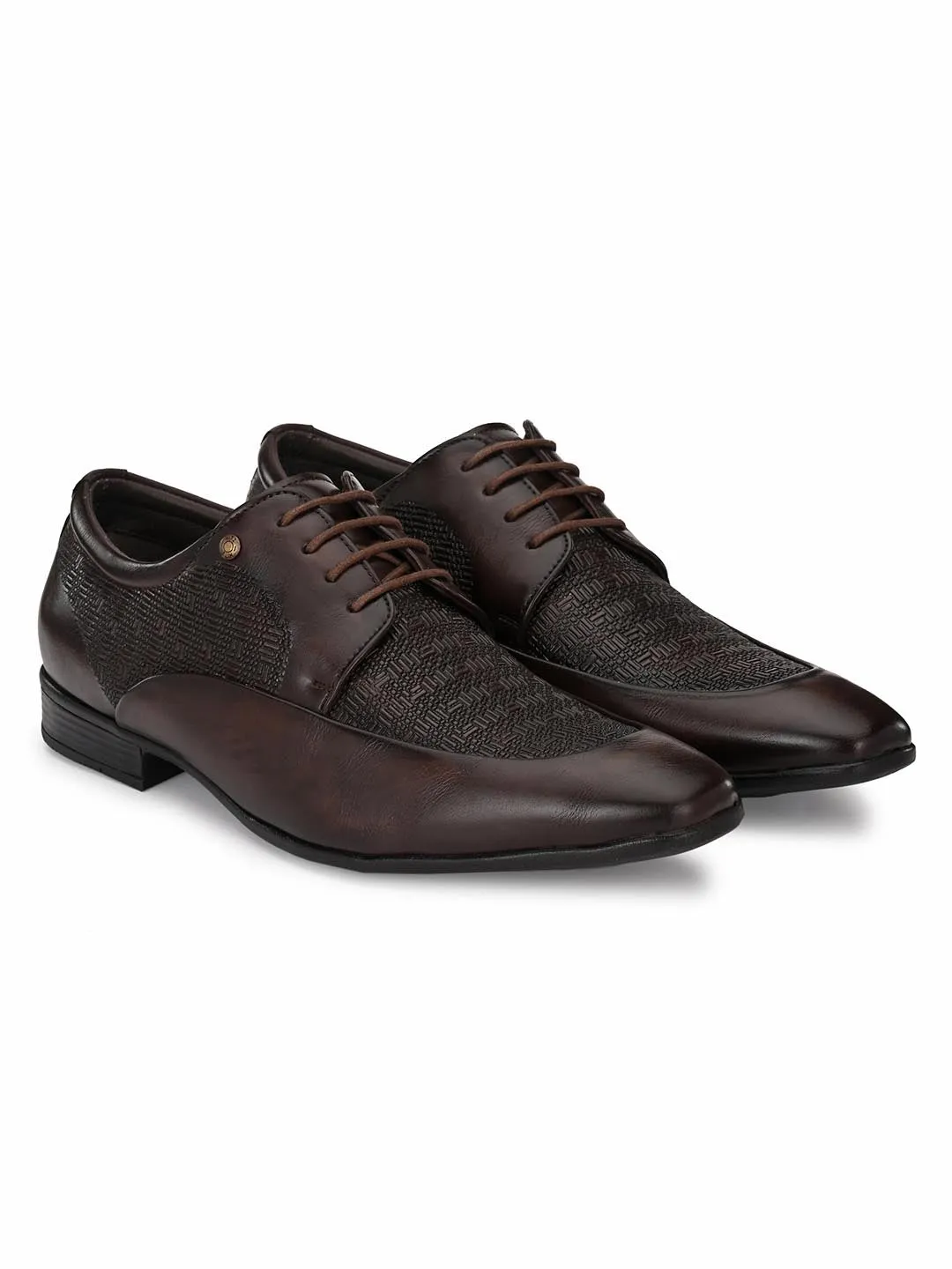 Hitz Men's Brown Synthetic Lace-up Semi-Formal Shoes