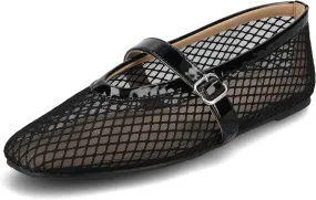 Journee Womens cushioned footbed Mesh Fabric Flats Flat Sole Casha Mary Jane Flats Buckle