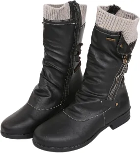 Ladmiple Boots For Women Ankle Booties Low Heel Mid-Calf Zipper Combat Military Shoes Motorcycle Riding Biker Boots