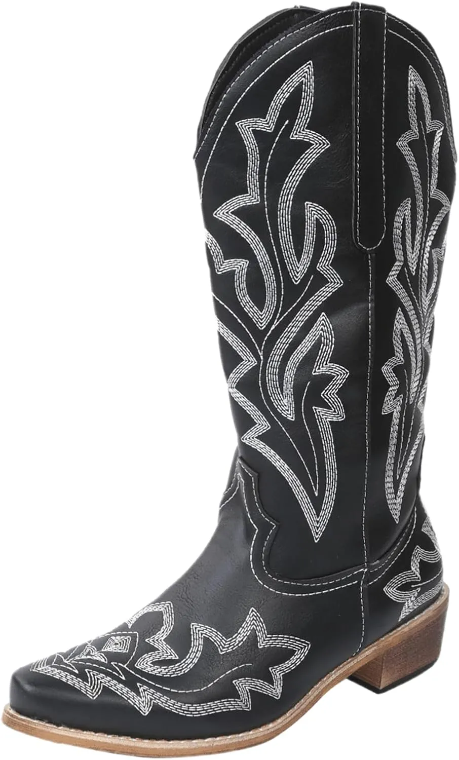 Ladmiple Cowboy Boots For Women Wide Calf Knee High Western Cowgirl Boots Ladies Pointy Toe Fashion Embroidered Boot Pull-On