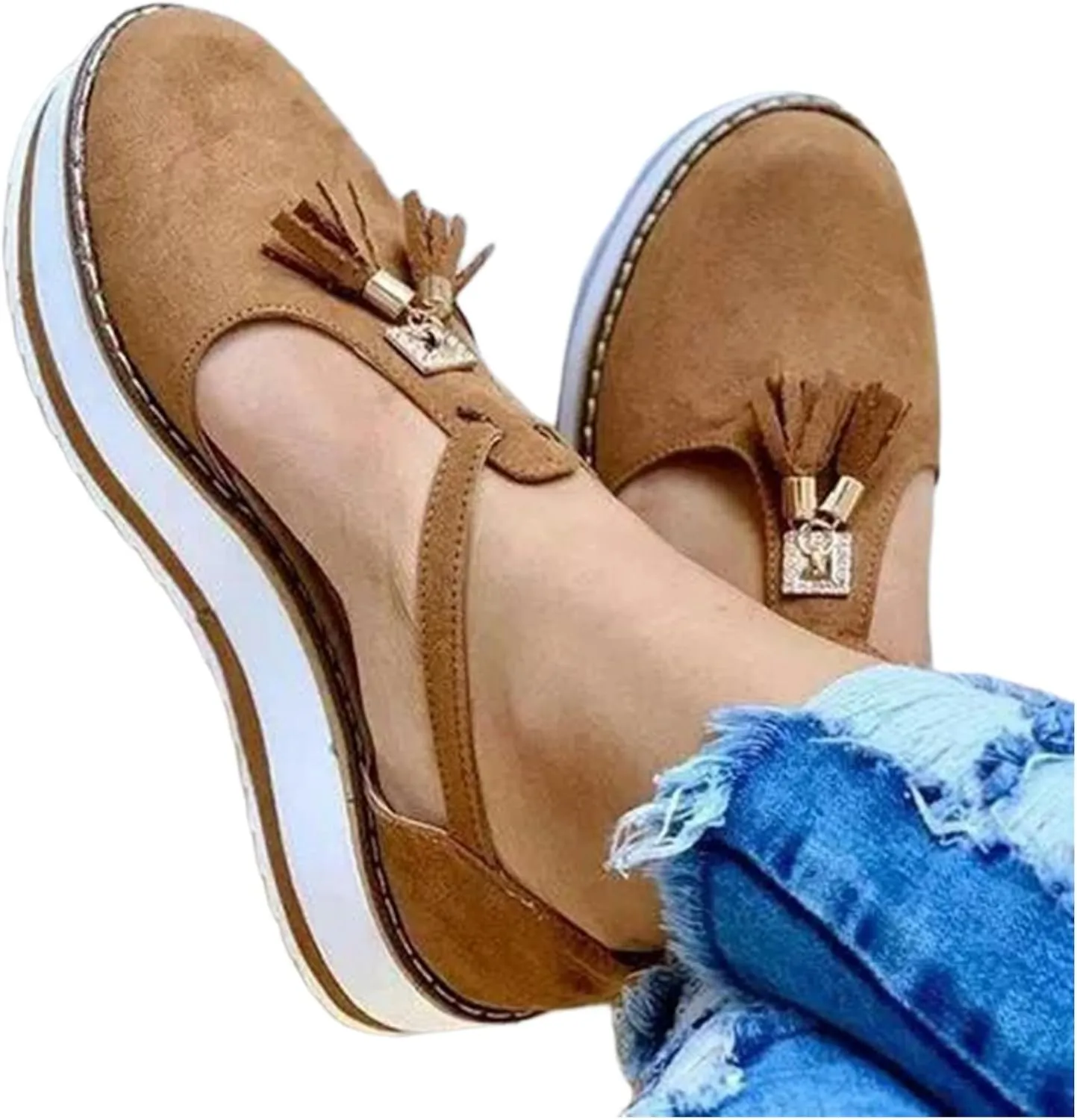 Ladmiple Platform Shoes For Women Dressy Closed Toe Women's Low Top Sneakers Slip On Canvas Shoes Comfort Platform Walking Shoes Dressy Casual Summer Fashion Non Slip Flats Loafers