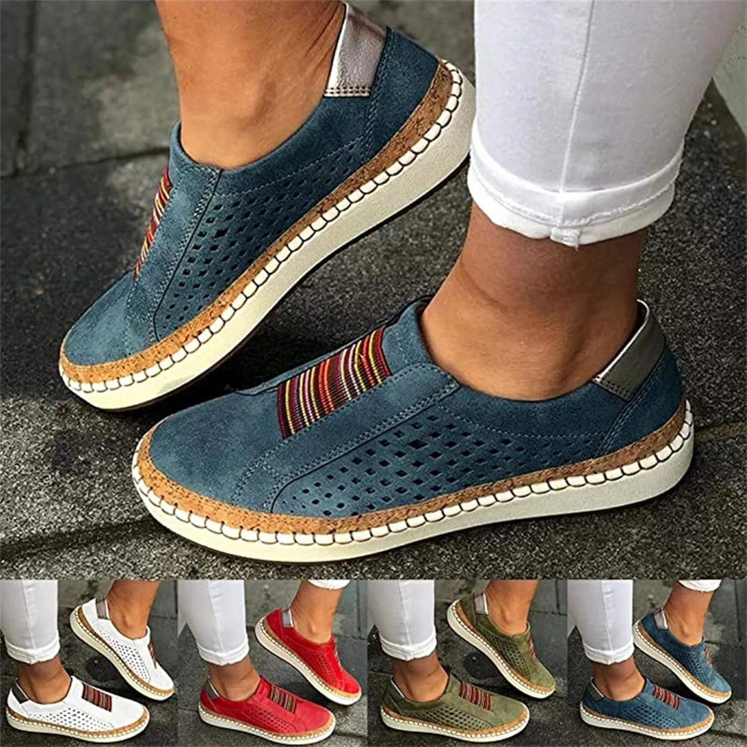 Ladmiple Sneakers For Women Slip On Wide Width Canvas Shoes Casual Cute Fashion Walking Shoe Dressy Summer Flats Loafers