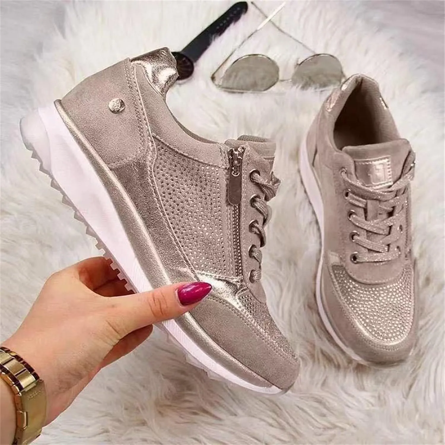 Ladmiple Sneakers For Women Walking Shoes Comfortable Casual Lace Up Dressy Summer Fashion Slip On Platform Flats Loafer