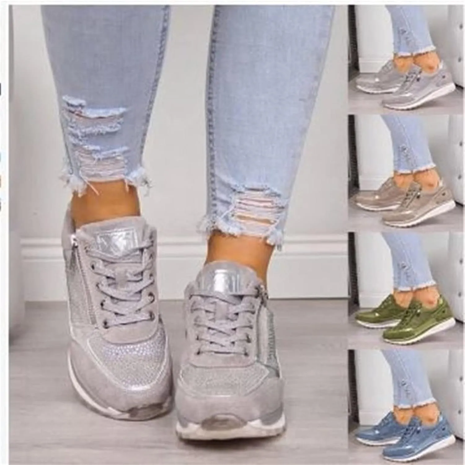 Ladmiple Sneakers For Women Walking Shoes Comfortable Casual Lace Up Dressy Summer Fashion Slip On Platform Flats Loafer