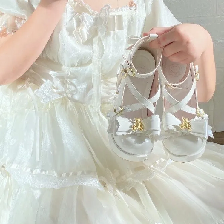 Lolita Original [Dream Bear] High-Heeled Student Single Shoes Round Toe Mary Jane Leather Shoes