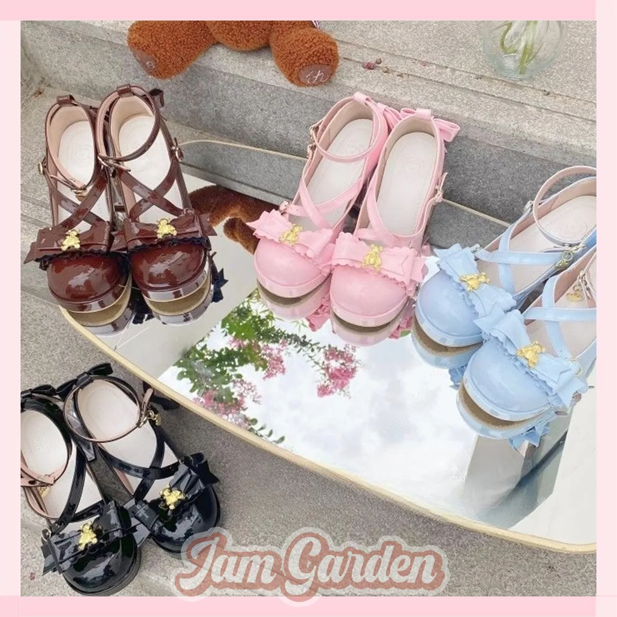 Lolita Original [Dream Bear] High-Heeled Student Single Shoes Round Toe Mary Jane Leather Shoes