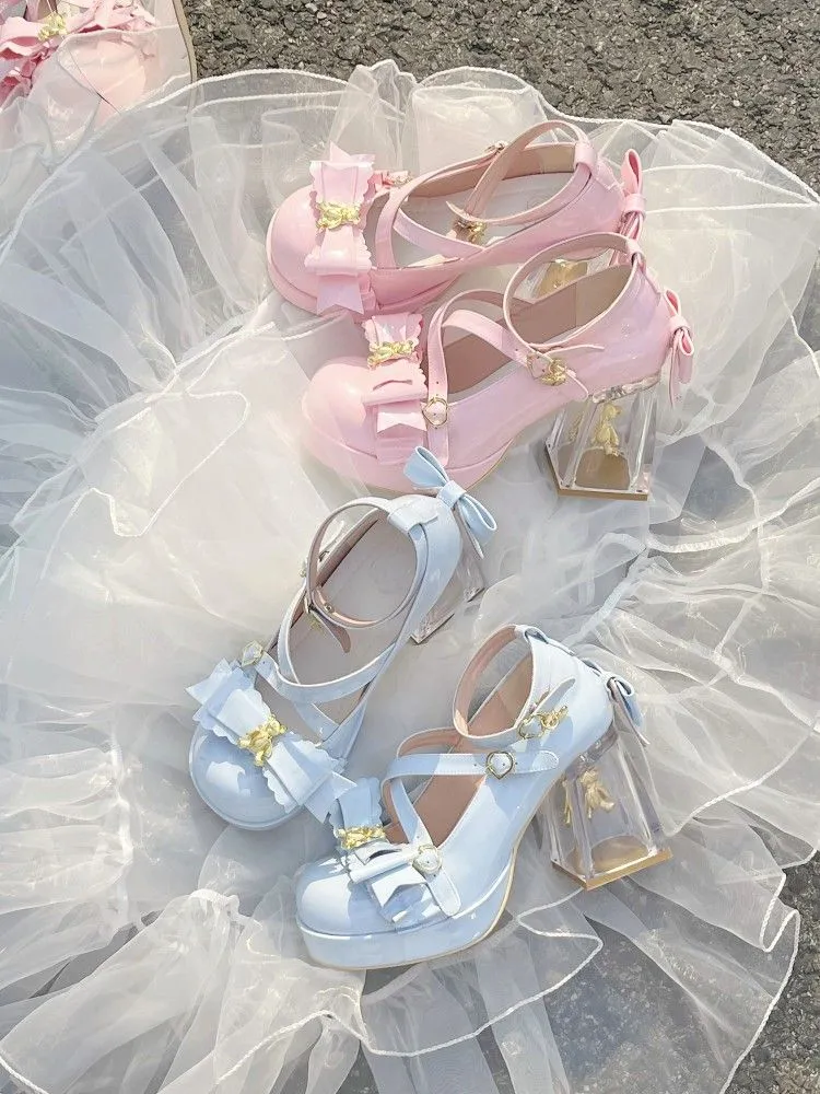 Lolita Original [Dream Bear] High-Heeled Student Single Shoes Round Toe Mary Jane Leather Shoes