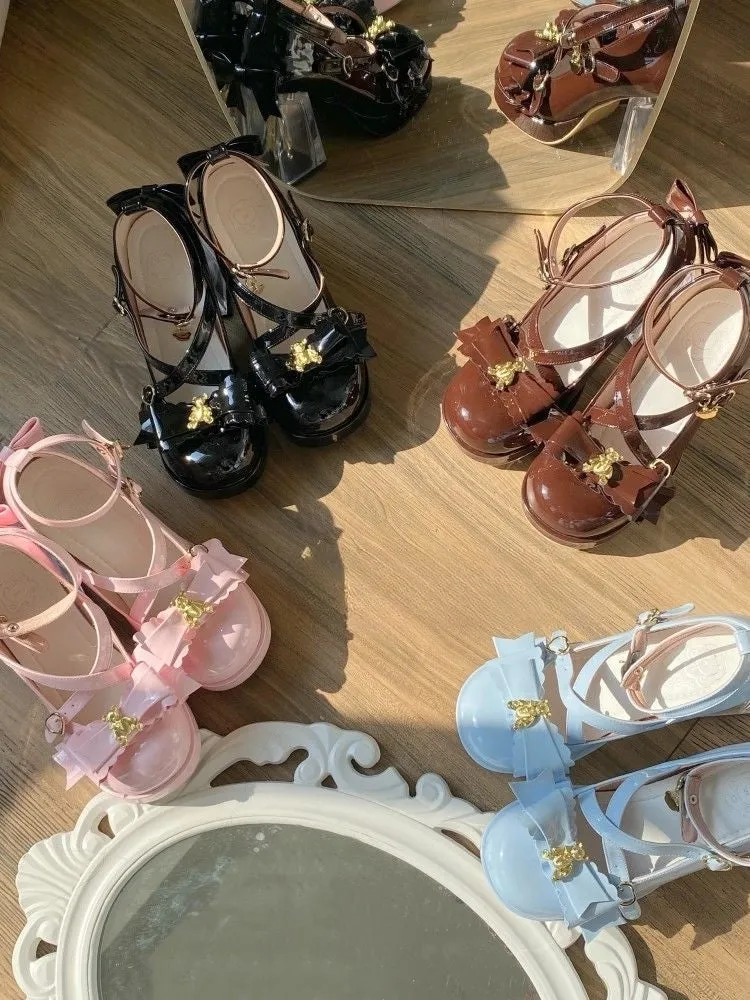 Lolita Original [Dream Bear] High-Heeled Student Single Shoes Round Toe Mary Jane Leather Shoes