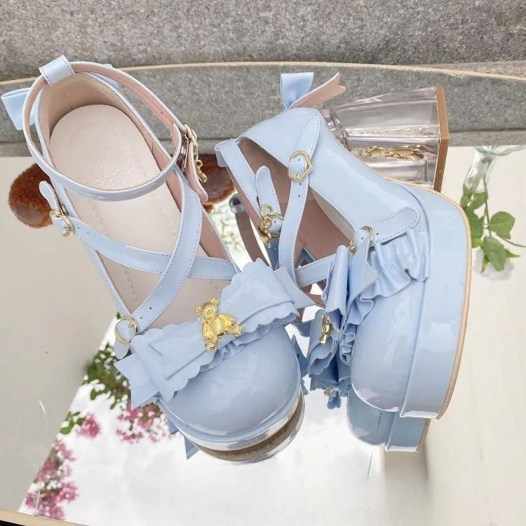 Lolita Original [Dream Bear] High-Heeled Student Single Shoes Round Toe Mary Jane Leather Shoes