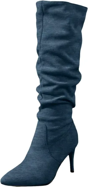 Mid Calf Boots Fashionable Versatile Solid Classic Boots High Heel Pointed Toe Women's Leather Sparkling