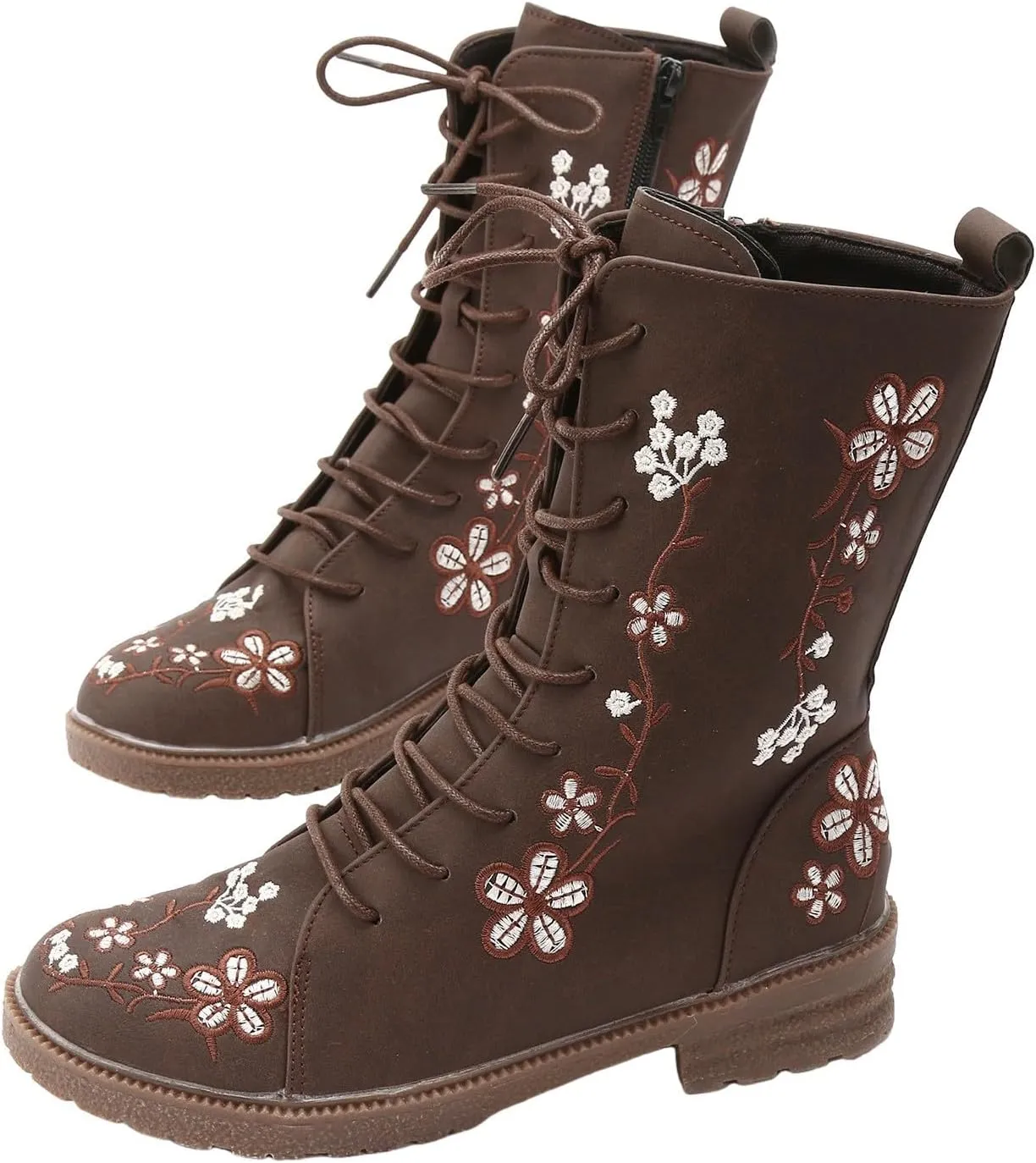 Mid Calf Boots for Women Retro Printed Embroidered Women's Heel Monochrome Fashion Short Boots Non Rain 8 Wide