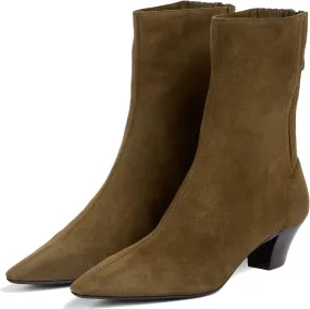 MOOMMO Women Low Chunky Stacked Heel Mid Calf Cowboy Boots Pointed Toe Back Zipper 2 Inch Mid Block Heel Crocodile Western Cowgirl Boots Suede Leather Vintage Retro Sock Boots Winter Fall 4-11 M US