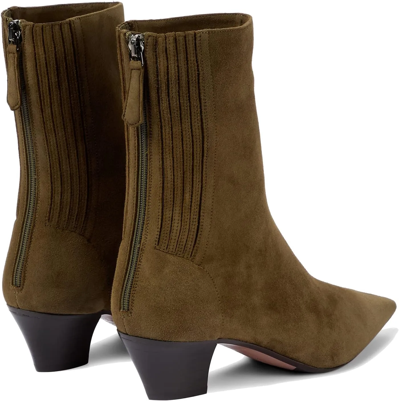 MOOMMO Women Low Chunky Stacked Heel Mid Calf Cowboy Boots Pointed Toe Back Zipper 2 Inch Mid Block Heel Crocodile Western Cowgirl Boots Suede Leather Vintage Retro Sock Boots Winter Fall 4-11 M US
