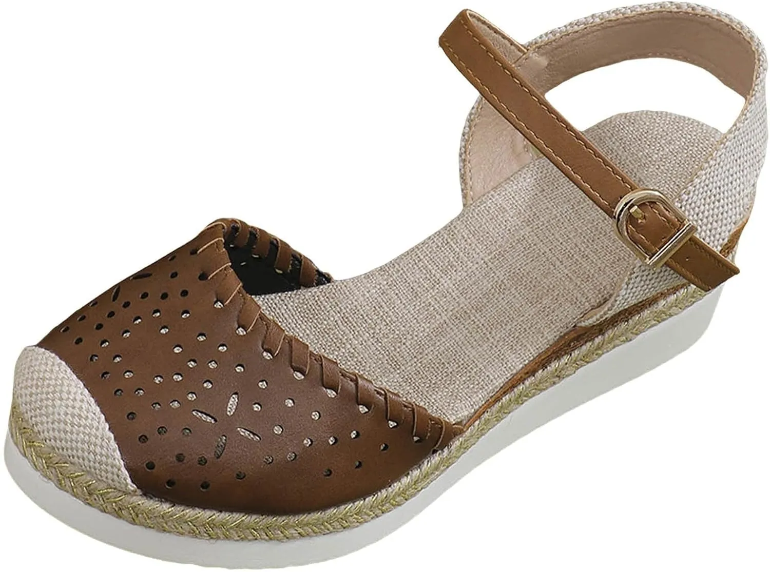 Orthopedic Wedge Sandals for Women Comfortable Closed Toe Slides Platform Sandals Hollow Out Espadrilles Adjustable Buckle Ankle Strap