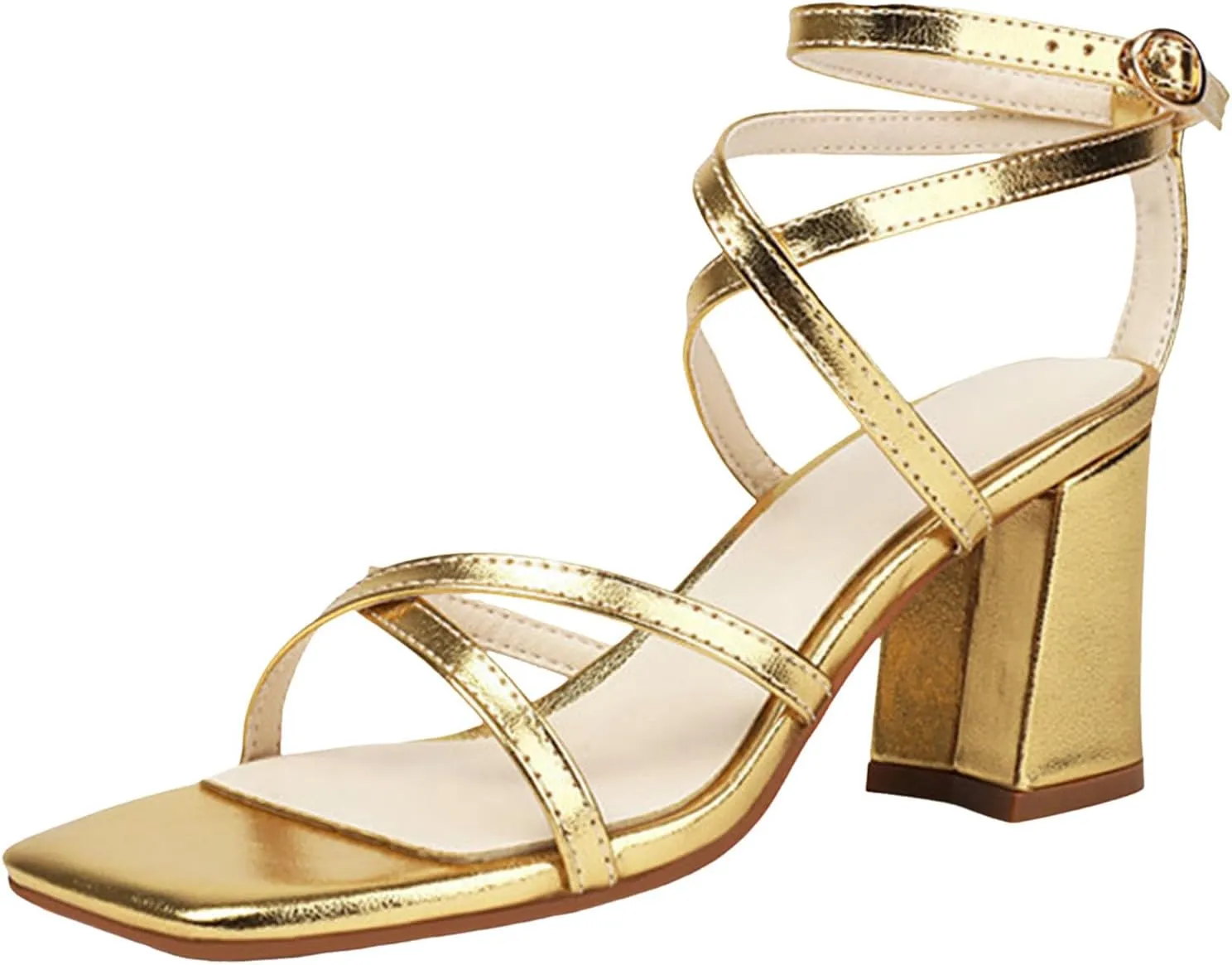 Sandals Square Open Toe Chunky High Heels Trip Strap Solid Color Thick High Heel Big Size Sandals