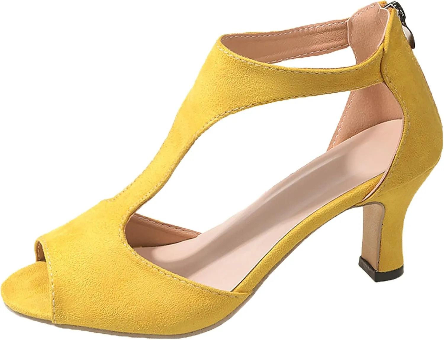 Sandals Women Orthopedic High Heels Dress Shoes Summer Open Toe Zip Closure Sandals Suede Leather Fish Mouth Sandals