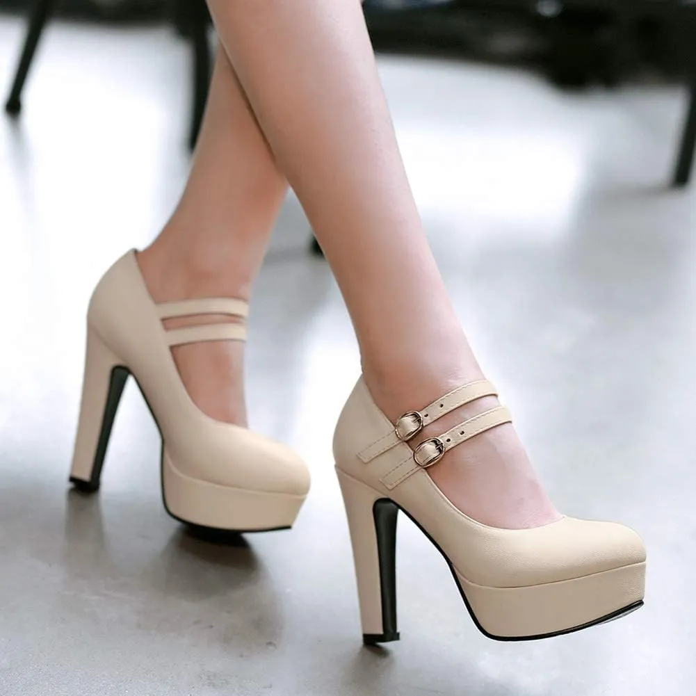 Scaoruki Fashion Platform Pumps Block High Heels
