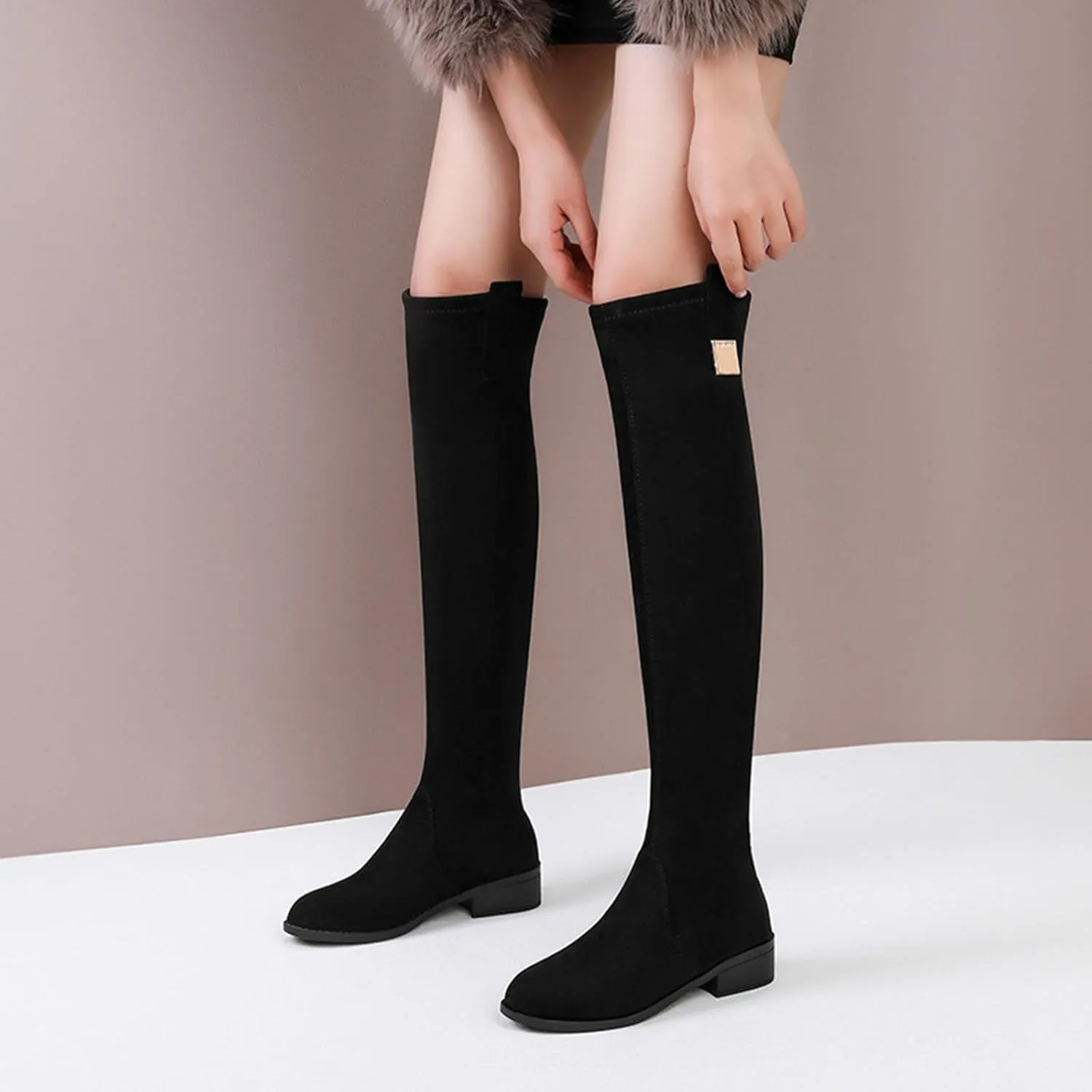 Snow Boots for Women Pointed Head Thick Heel High Heel Boots Over The Knee Boots Thin Elastic Boots Thigh-High Boots