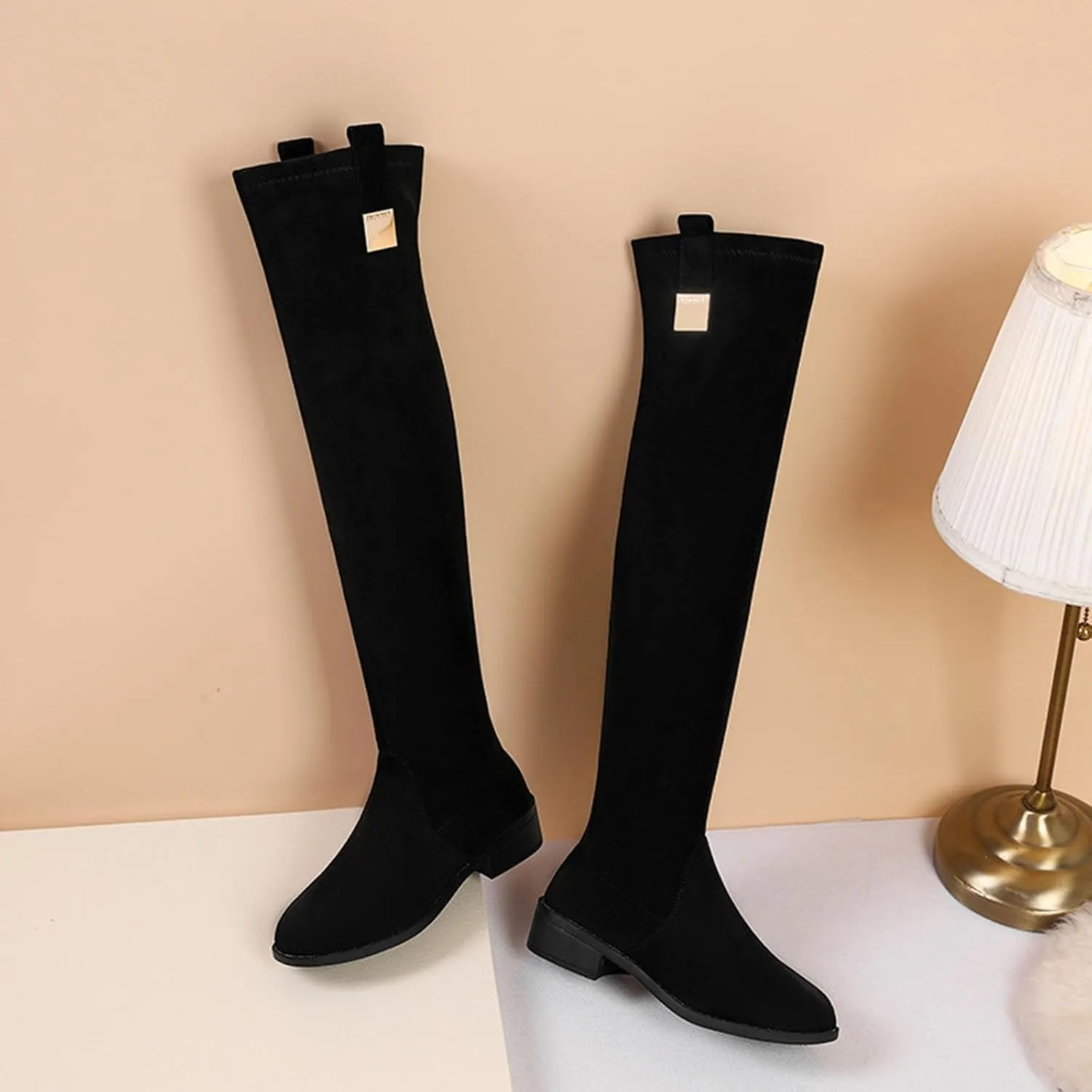 Snow Boots for Women Pointed Head Thick Heel High Heel Boots Over The Knee Boots Thin Elastic Boots Thigh-High Boots