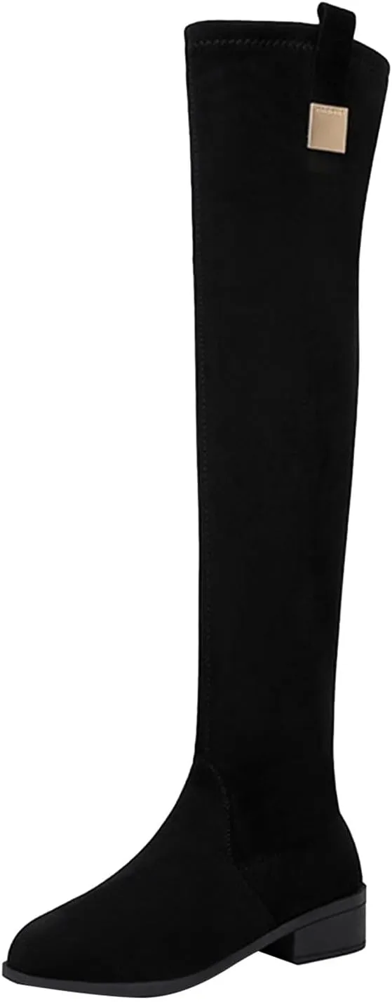 Snow Boots for Women Pointed Head Thick Heel High Heel Boots Over The Knee Boots Thin Elastic Boots Thigh-High Boots